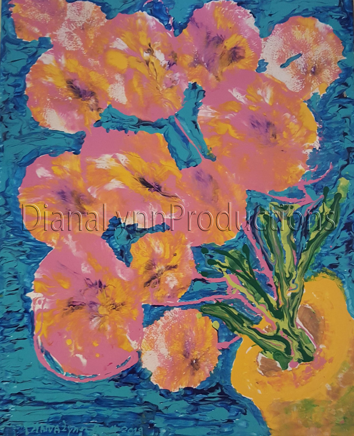 Pink Flowers in Vase, Original Acrylic Painting by Diana Lynn