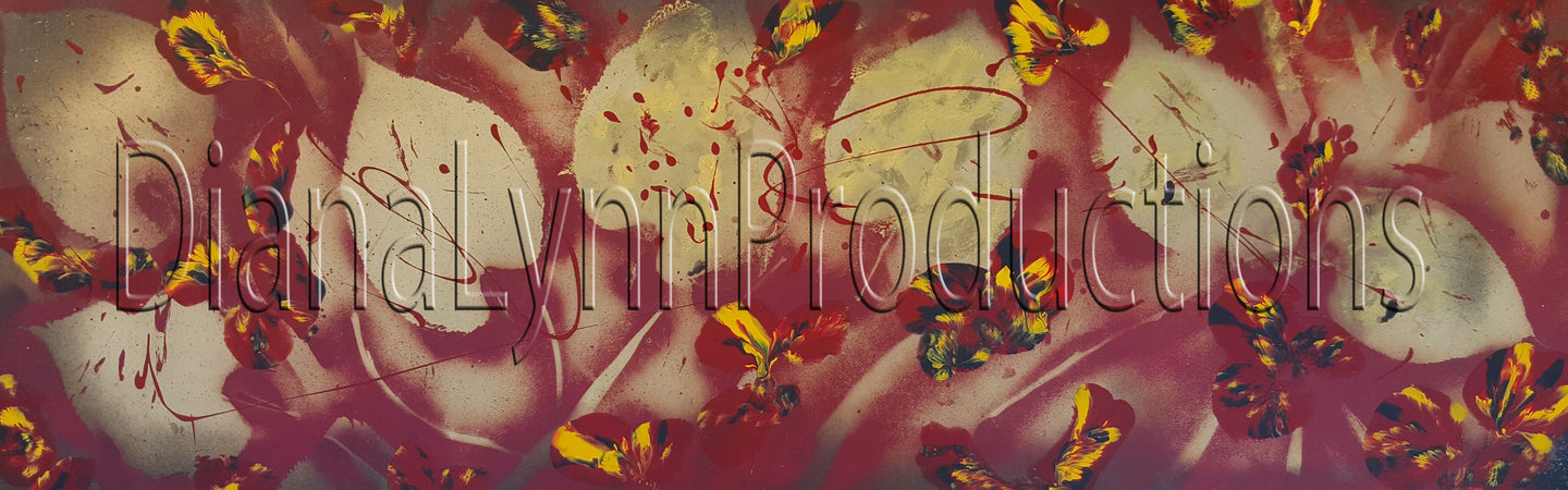 Gold Leaves, Flowers & Butterflies, Original Mix-Media Painting by Diana Lynn