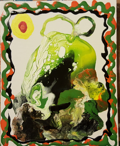 Pear on lettuce, Original Acrylic Painting by Diana Lynn