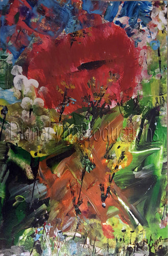 Red Poppy with Wildflowers, Original Acrylic Painting by Diana Lynn