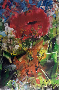 Red Poppy with Wildflowers, Original Acrylic Painting by Diana Lynn