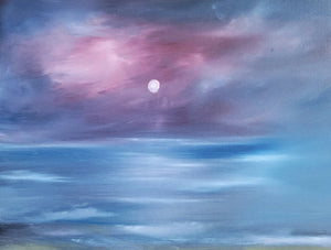 Calm Moonlit Beach, Original Oil Painting by Diana Lynn