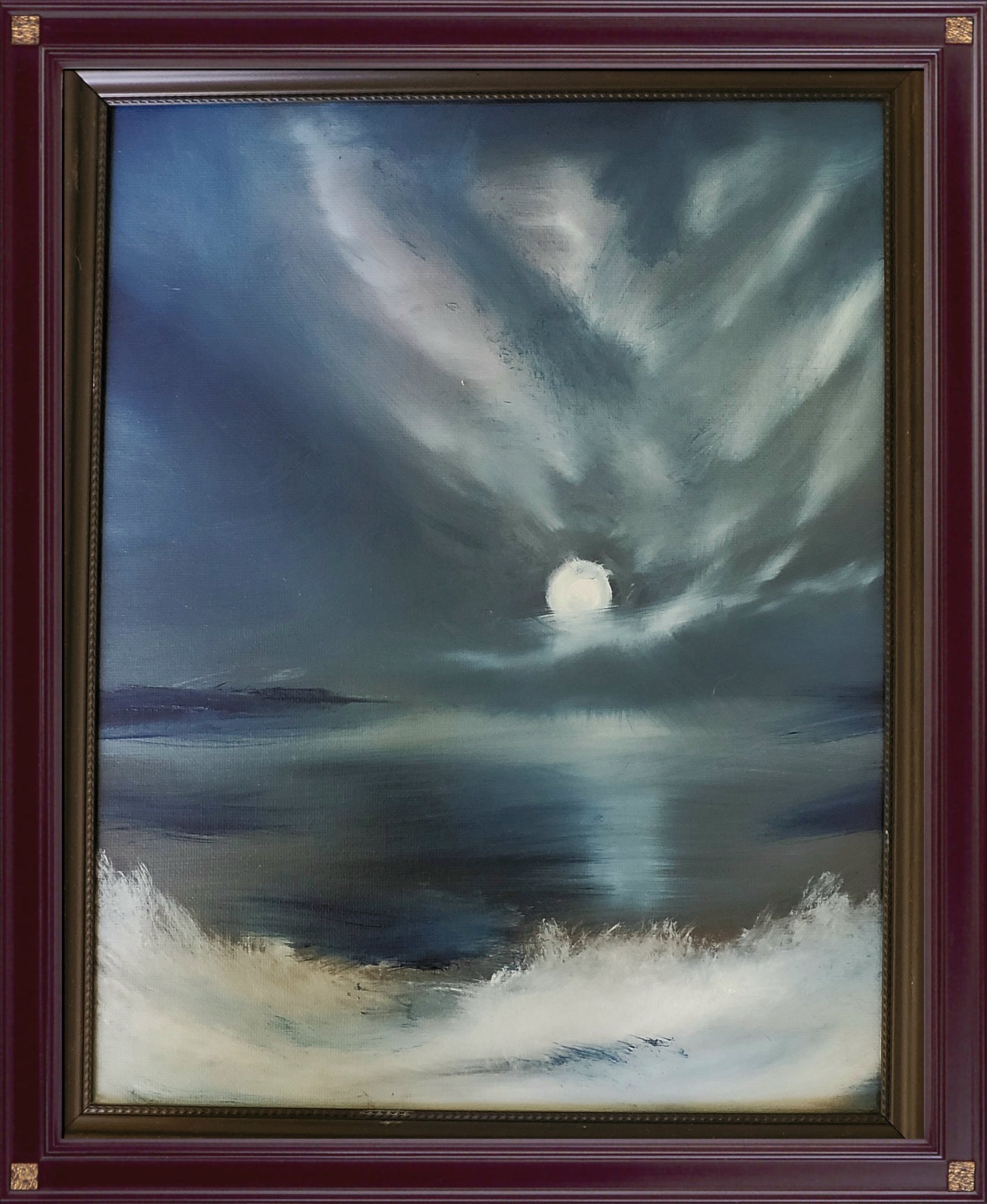 Along the September Moonlit Shore, Original Oil Painting by Diana Lynn