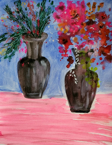 Stems, Flowers in Vases, Original Watercolor Painting by Diana Lynn