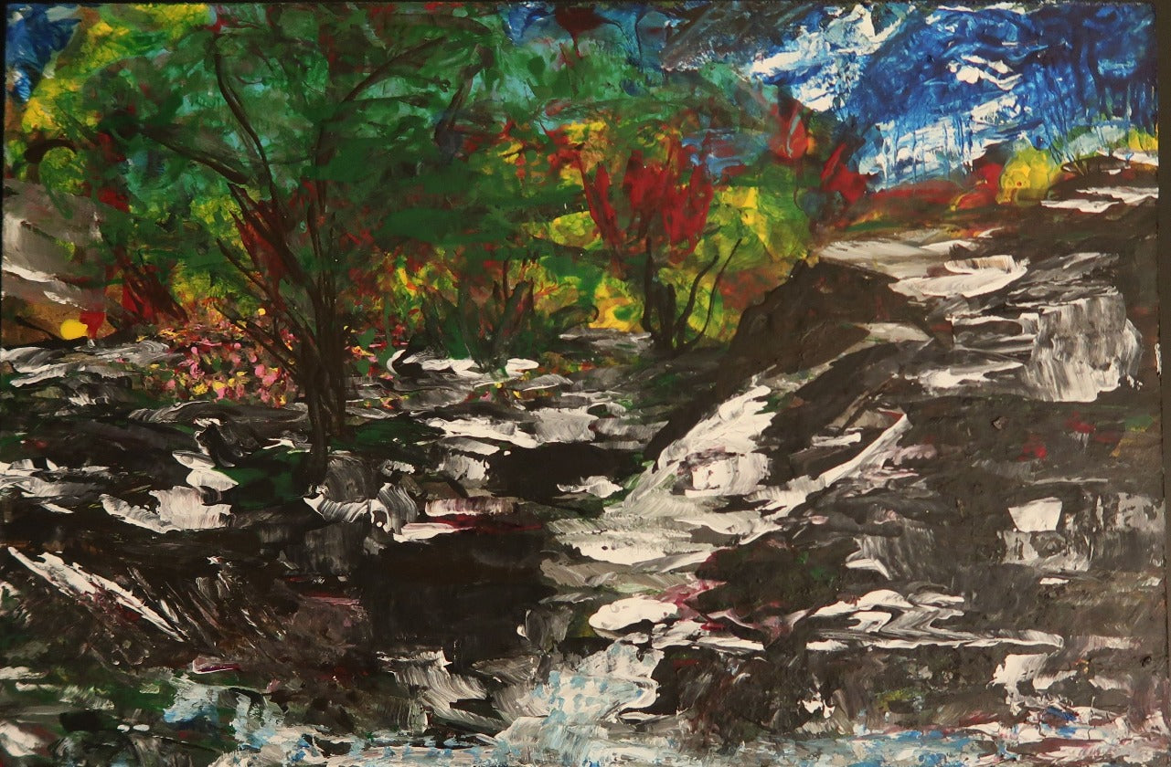 Cascading Stream on Rocks, Original Acrylic Painting by Diana Lynn