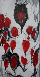 Snowed In Red Heart Flowers, Original Acrylic Painting by Diana Lynn