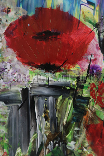 Red Poppy Structure, Original Acrylic Painting by Diana Lynn